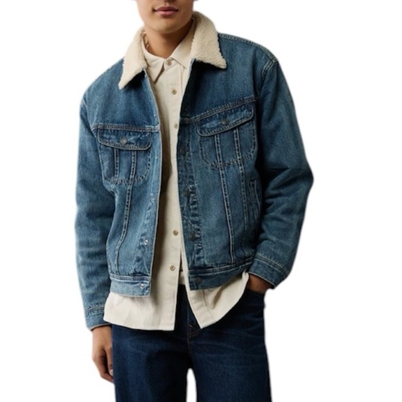 American Eagle | Men's Denim Sherpa Lined Trucker Jacket Size Small NWT - Picture 1 of 9